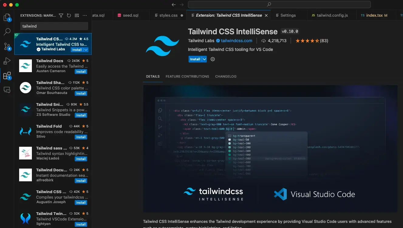 VS Code TailwindCSS IntelliSense extension