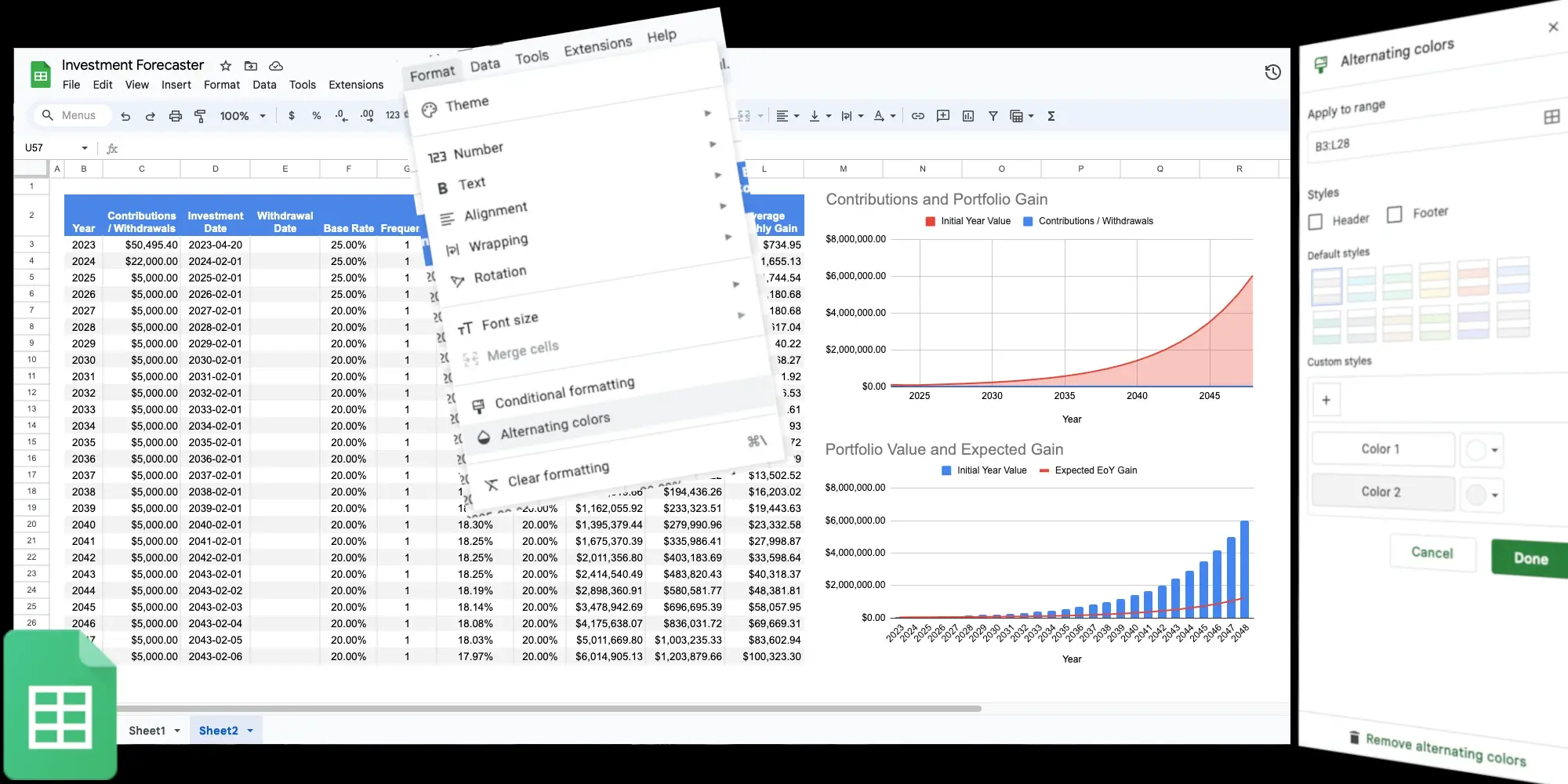 Odd Behaviour with Alternating Colors in Google Sheets