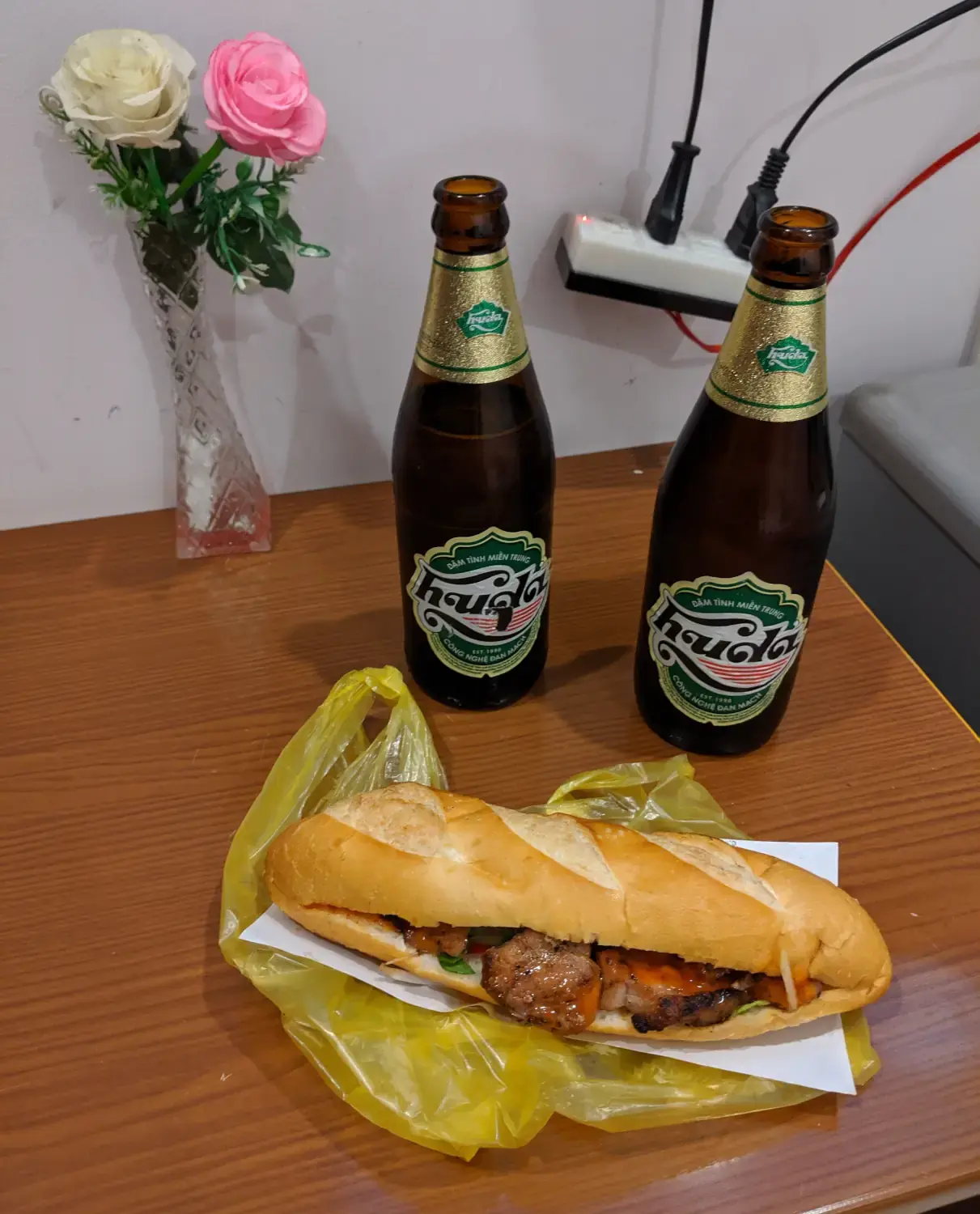 BBQ Pork Banh mi and some beer BBQ Pork Banh mi and some beer