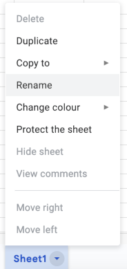 Rename sheet Rename sheet