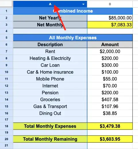 Select column A Select column A