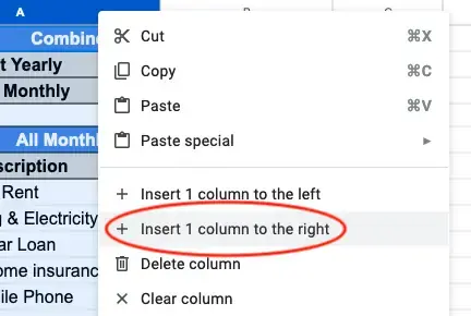 Insert column Insert column