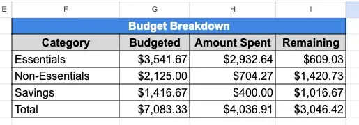 Monthly Overview with budget breakdown Monthly Overview with budget breakdown