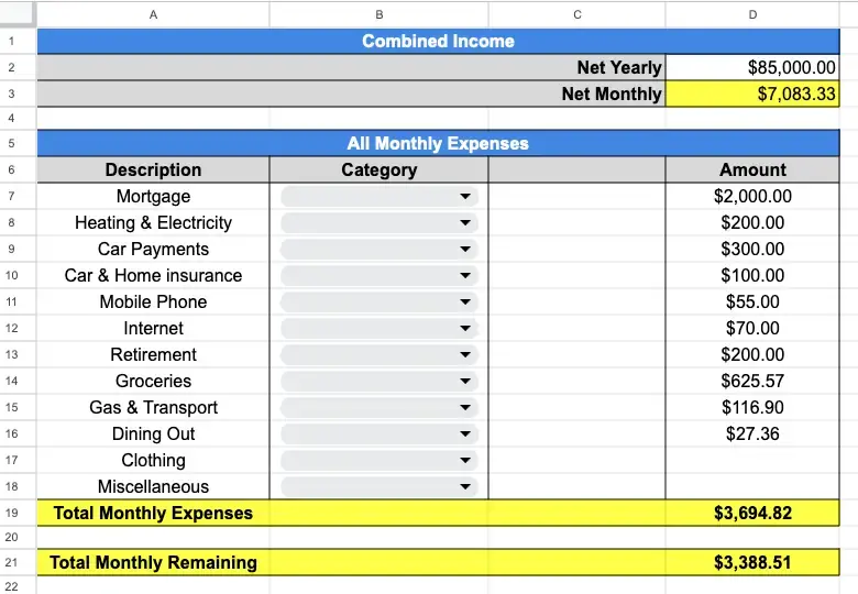 Monthly Overview with variable amounts Monthly Overview with variable amounts
