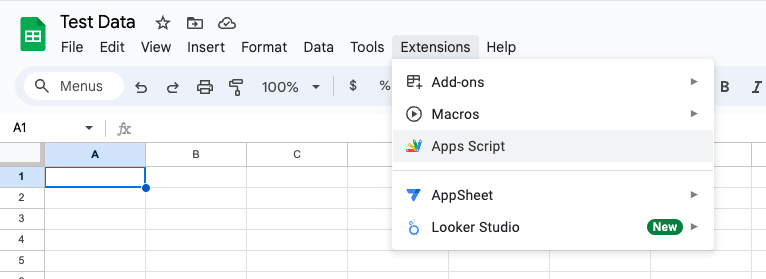 Google Sheets Apps Script menu item Google Sheets Apps Script menu item