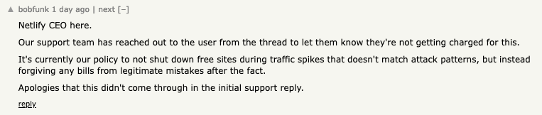 Netlify CEO's initial response Netlify CEO's initial response